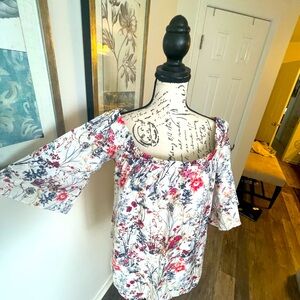 WOMENS LARGE FLORAL OFF THE SHOULDER BLOUSE